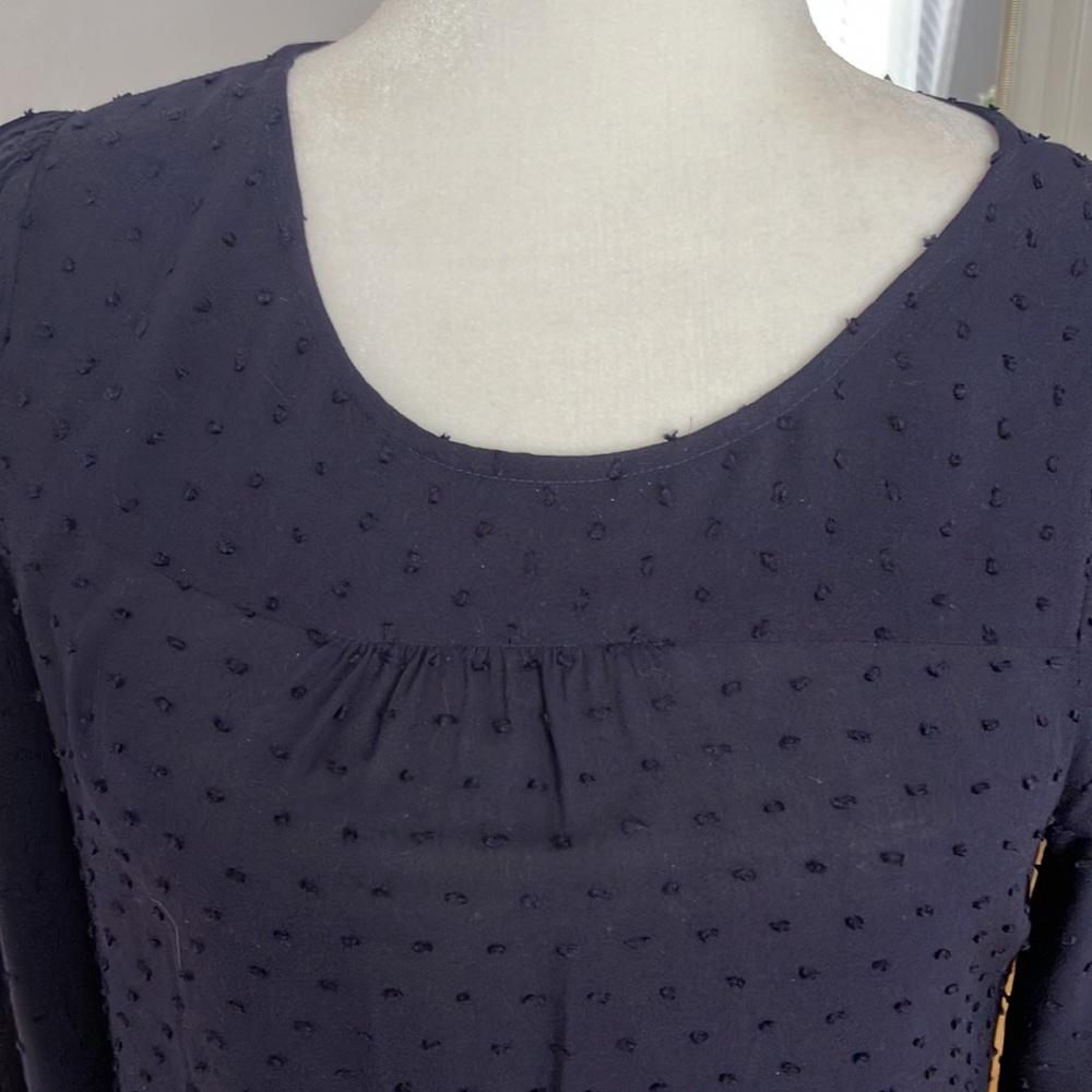 MAEVE Anthropologie navy Swiss dot scallop hem top 4 - Picture 3 of 8